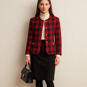 Talbots Red Plaid Wool Blazer 8P | Heritage Preppy Old Money Holiday Classic